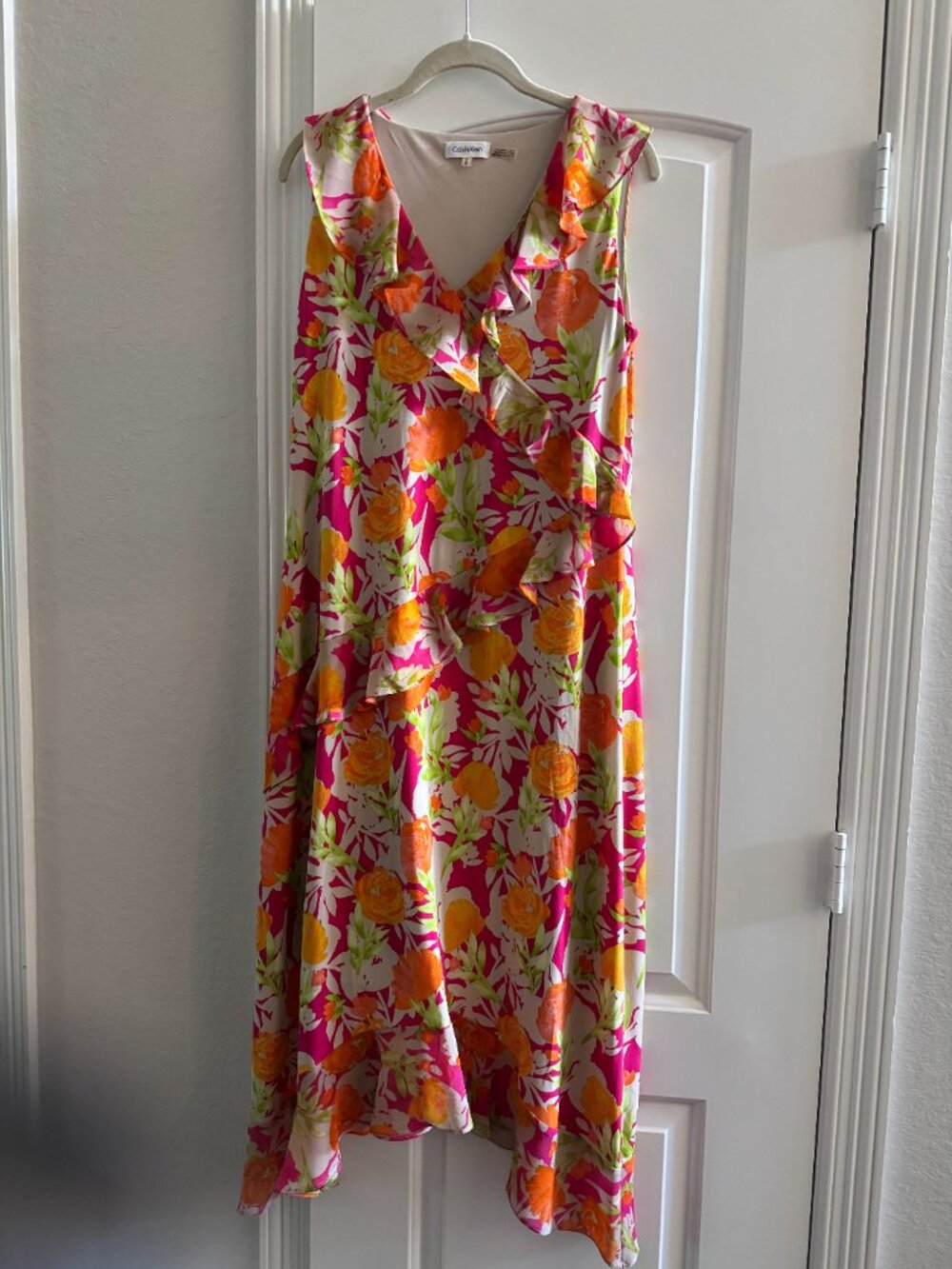 Calvin Klein Sleeveless Ruffle Floral Midi Dress Size M